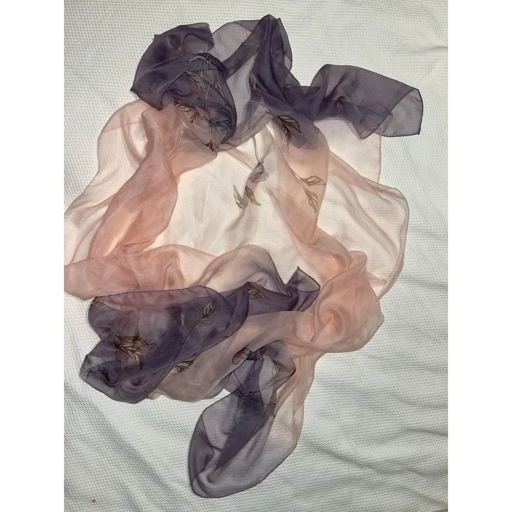 Coco Puss Pink Purple Birds Butterfly Nature Ombré 65 X 50 Silk feel Scarf